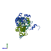 PDB entry 3k9r coloured by chain, side view.