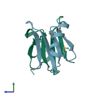 PDB entry 3ka5 coloured by chain, side view.