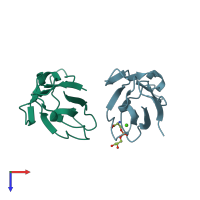 PDB entry 3kaa coloured by chain, top view.