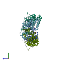 PDB entry 3kae coloured by chain, side view.