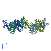 PDB entry 3kae coloured by chain, top view.