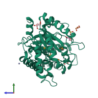 PDB entry 3kao coloured by chain, side view.