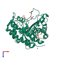 PDB entry 3kao coloured by chain, top view.