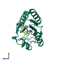 PDB entry 3kap coloured by chain, side view.