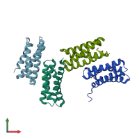 PDB entry 3kav coloured by chain, front view.