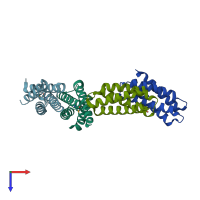 PDB entry 3kav coloured by chain, top view.
