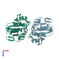 PDB entry 3kb1 coloured by chain, top view.