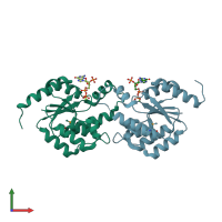 PDB entry 3kb2 coloured by chain, front view.