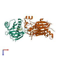 PDB entry 3kb3 coloured by chain, top view.