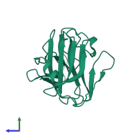 PDB entry 3kb5 coloured by chain, side view.