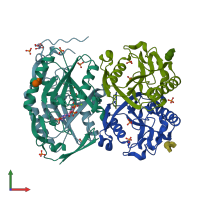 PDB entry 3kb8 coloured by chain, front view.