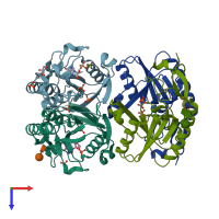 PDB entry 3kb8 coloured by chain, top view.