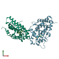 PDB entry 3kba coloured by chain, front view.