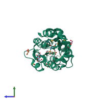 PDB entry 3kbb coloured by chain, side view.