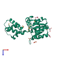 PDB entry 3kbb coloured by chain, top view.