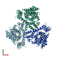 PDB entry 3kbc coloured by chain, front view.