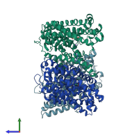 PDB entry 3kbc coloured by chain, side view.