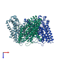 PDB entry 3kbc coloured by chain, top view.