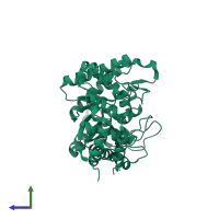 PDB entry 3kbj coloured by chain, side view.