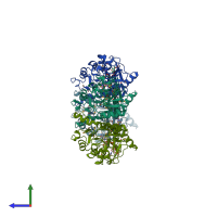 PDB entry 3kbo coloured by chain, side view.