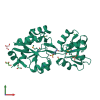 PDB entry 3kbr coloured by chain, front view.