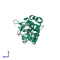 PDB entry 3kbr coloured by chain, side view.