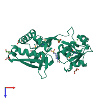 PDB entry 3kbr coloured by chain, top view.
