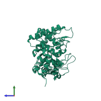 PDB entry 3kbs coloured by chain, side view.