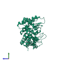 PDB entry 3kbv coloured by chain, side view.