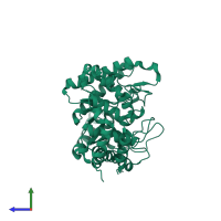 PDB entry 3kbw coloured by chain, side view.