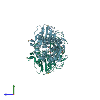 PDB entry 3kc2 coloured by chain, side view.
