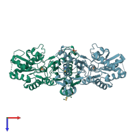 PDB entry 3kc2 coloured by chain, top view.