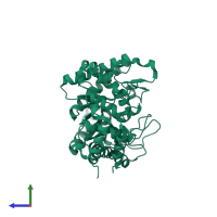 PDB entry 3kcj coloured by chain, side view.