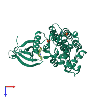 PDB entry 3kck coloured by chain, top view.