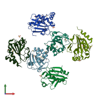 PDB entry 3kcm coloured by chain, front view.