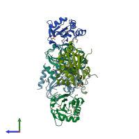 PDB entry 3kcm coloured by chain, side view.