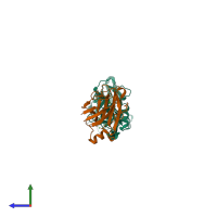 PDB entry 3kcp coloured by chain, side view.