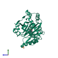 PDB entry 3kcy coloured by chain, side view.