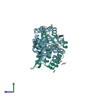 PDB entry 3kd3 coloured by chain, side view.