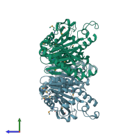 PDB entry 3kd8 coloured by chain, side view.