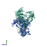PDB entry 3kd9 coloured by chain, side view.