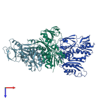 PDB entry 3kd9 coloured by chain, top view.