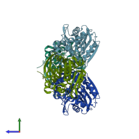 PDB entry 3kda coloured by chain, side view.