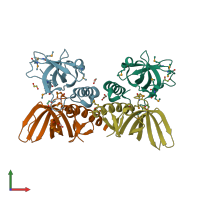 PDB entry 3kdf coloured by chain, front view.