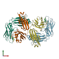 PDB entry 3kdm coloured by chain, front view.