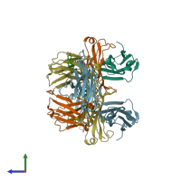 PDB entry 3kdm coloured by chain, side view.