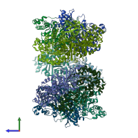 PDB entry 3kdn coloured by chain, side view.