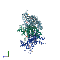 PDB entry 3kdr coloured by chain, side view.