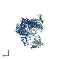 PDB entry 3kds coloured by chain, side view.
