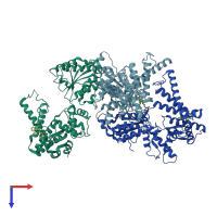 PDB entry 3kds coloured by chain, top view.